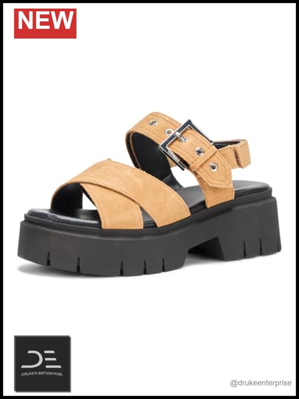 HUGO Women's Kris Chunky Platform Sandal Slingback Buckle
